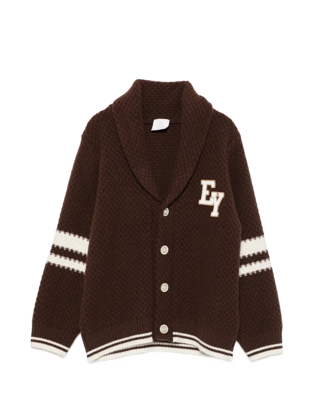 Eleventy Kids' Logo-patch Shawl-collar Cardigan In Brown