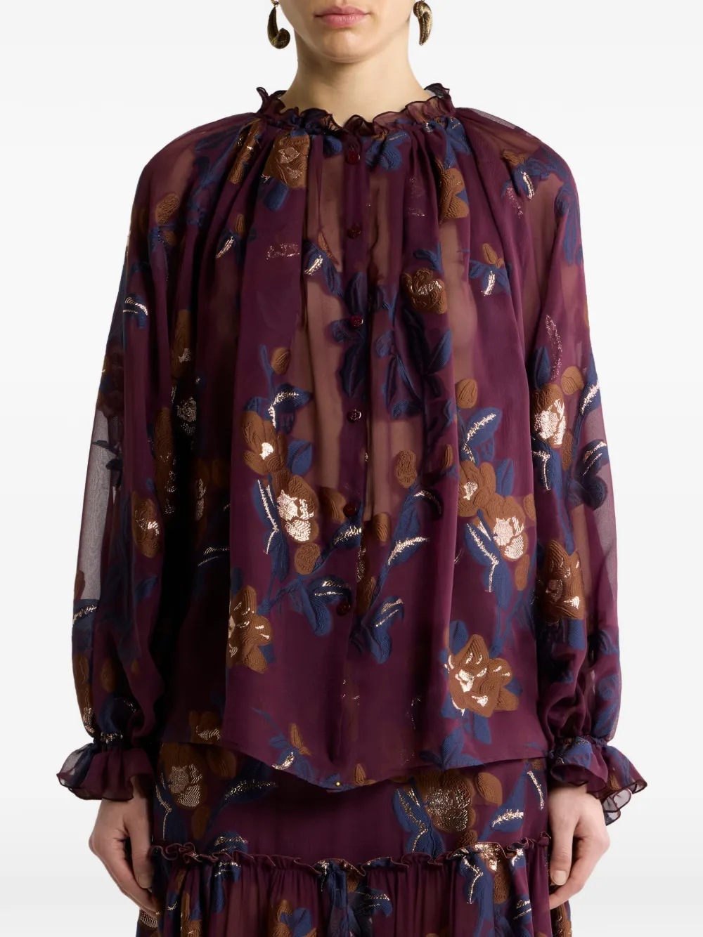 ETRO Jacquard blouse van zijdeblend met fil coupé bloemen Rood