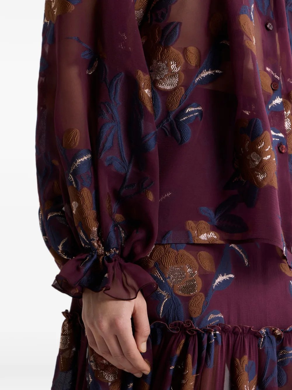 ETRO Jacquard blouse van zijdeblend met fil coupé bloemen Rood