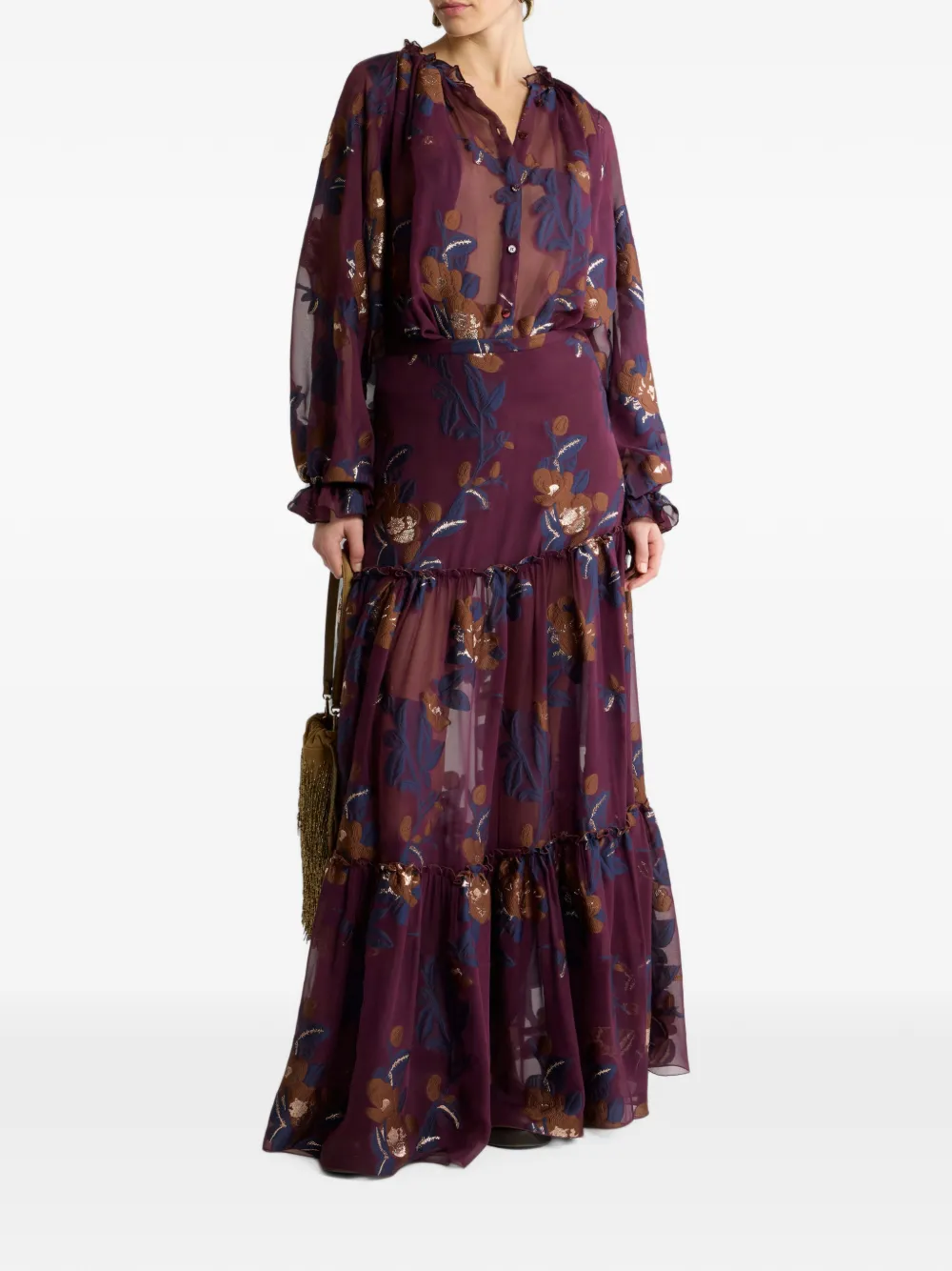 ETRO Jacquard blouse van zijdeblend met fil coupé bloemen Rood