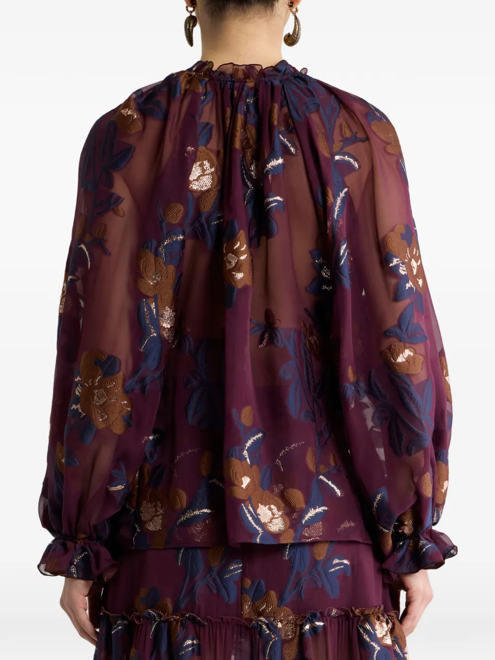 ETRO Jacquard blouse van zijdeblend met fil coupé bloemen Rood
