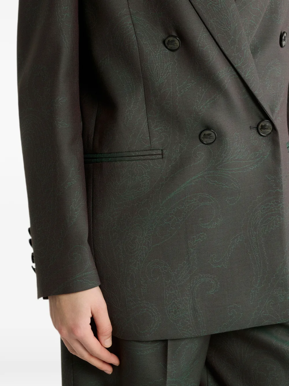 ETRO Blazer van wolblend met dubbele rij knopen en paisley jacquard Groen