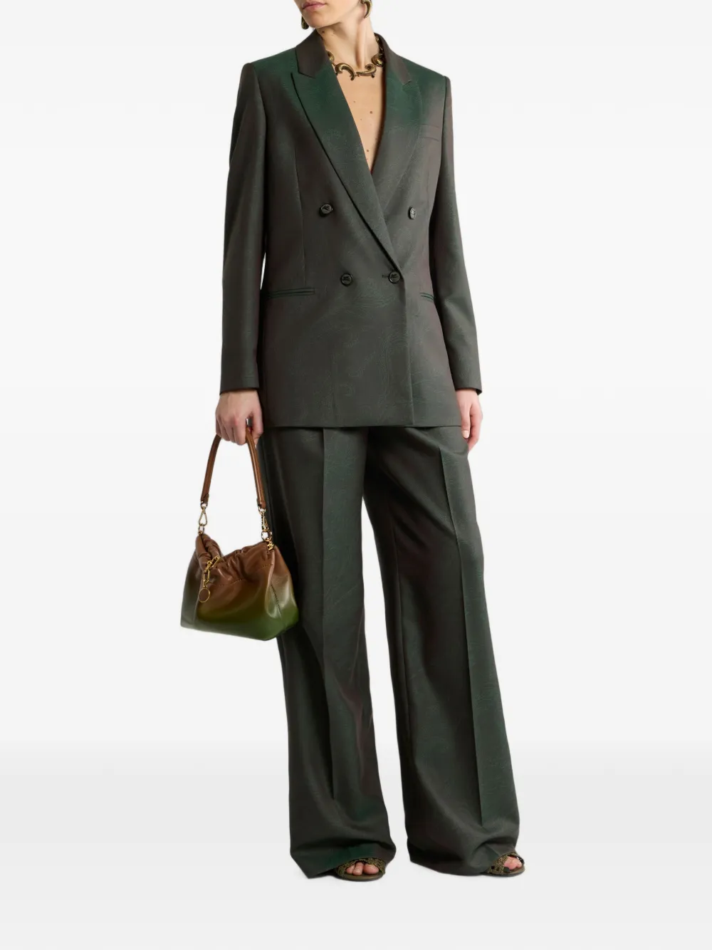 ETRO Blazer van wolblend met dubbele rij knopen en paisley jacquard Groen