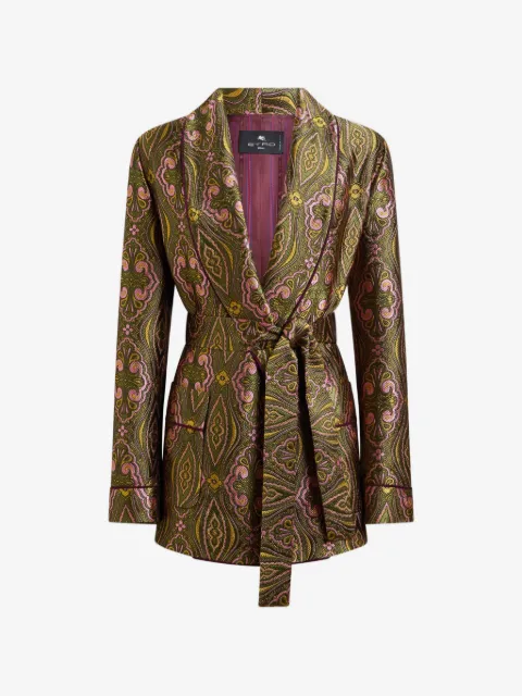 ETRO жаккардовый жакет с поясом и цветочным узором