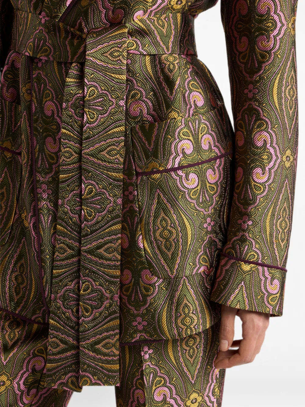 ETRO Jacquard jas met riem en bloemenmedaillon motief Groen