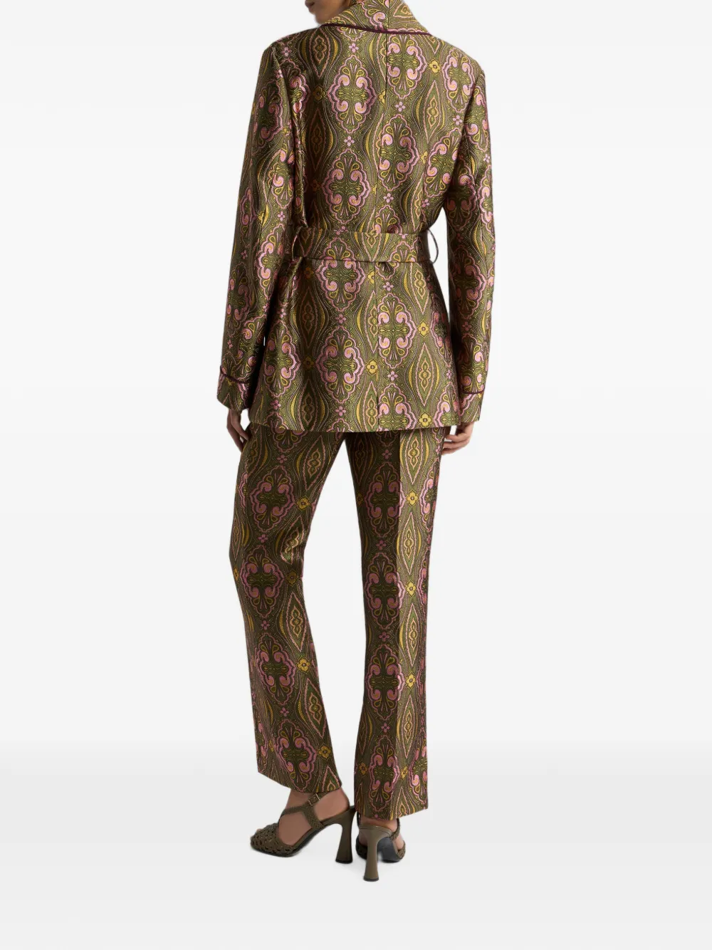 ETRO Jacquard jas met riem en bloemenmedaillon motief Groen