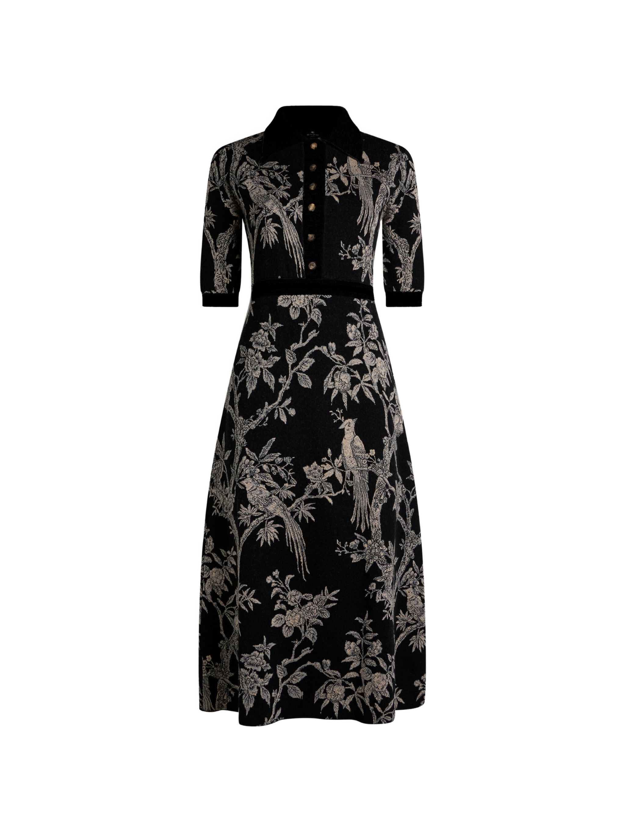 wool-blend jacquard midi shirt dress with nature motif - Image 1