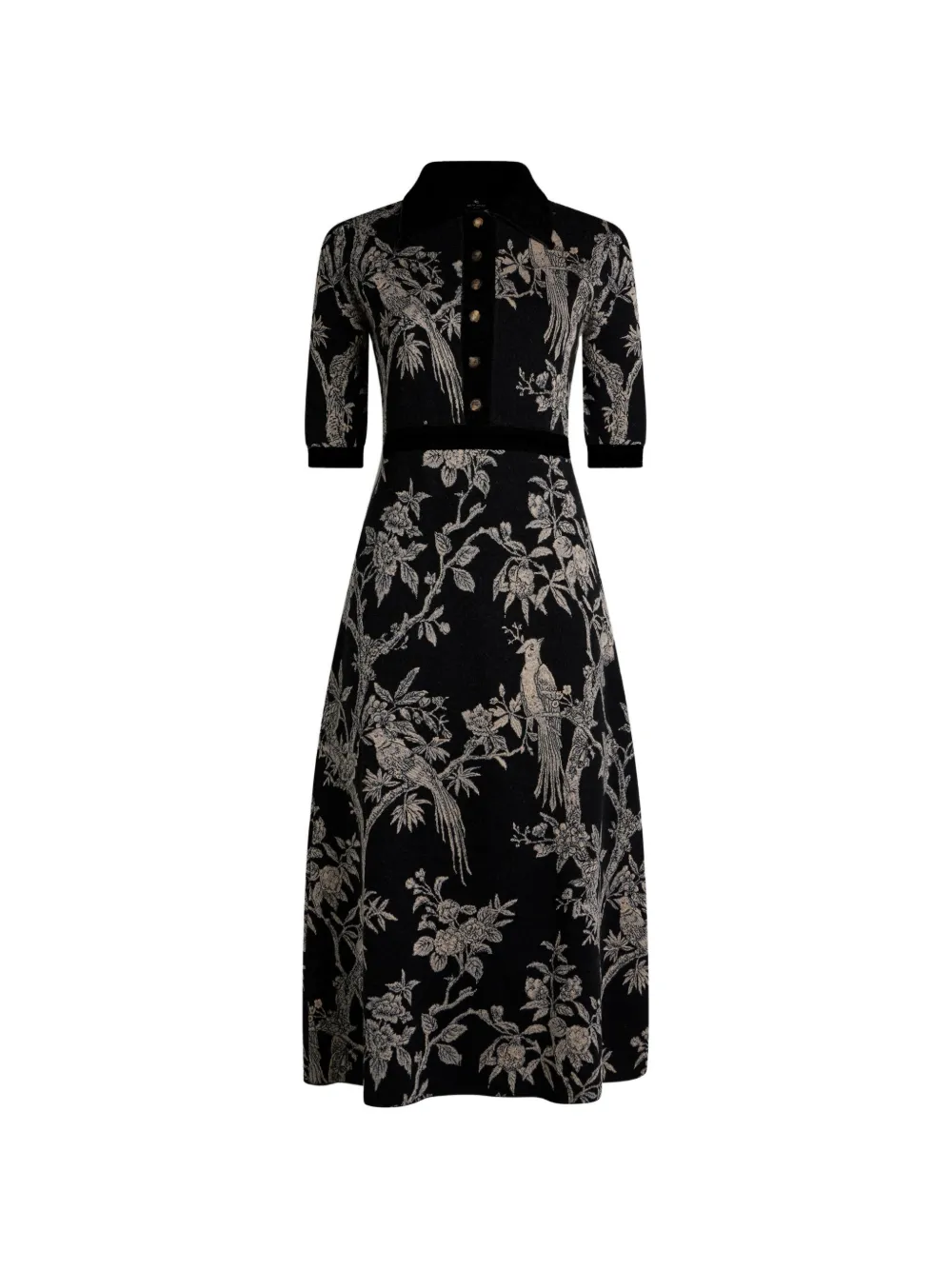 ETRO Chemisier midi in misto lana jacquard con motivo naturalistico - Nero