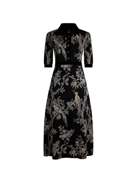 ETRO wool-blend jacquard midi shirt dress with nature motif
