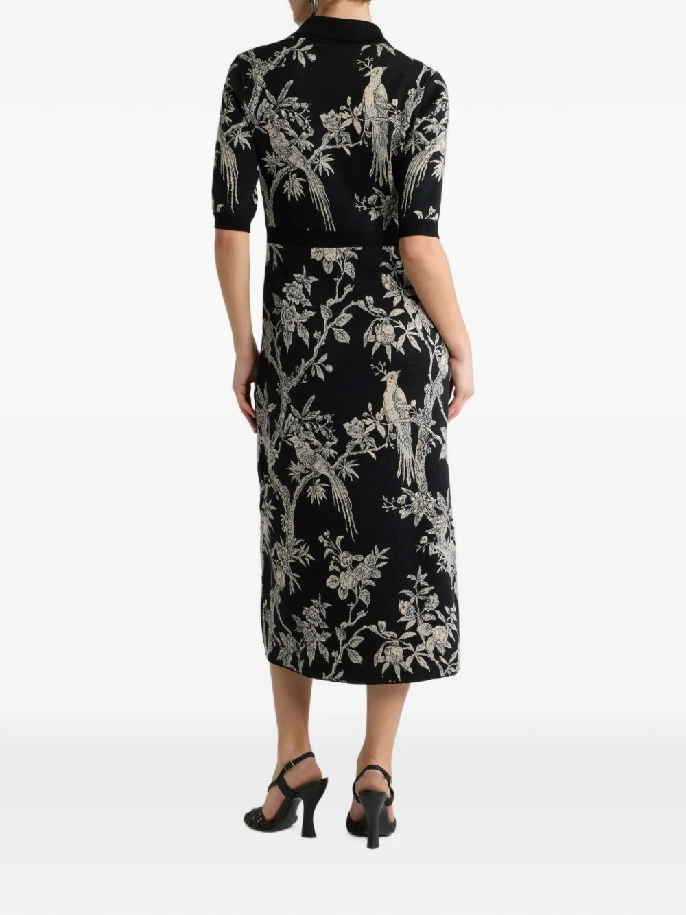 ETRO Jacquard midi-blousejurk van wolblend met natuurmotief Zwart