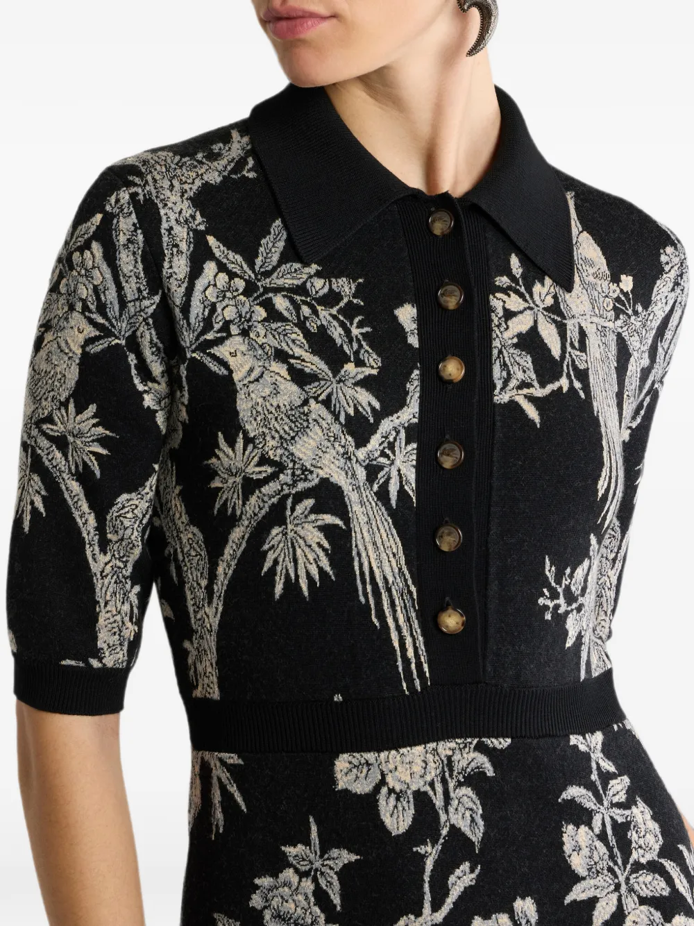 ETRO Jacquard midi-blousejurk van wolblend met natuurmotief Zwart