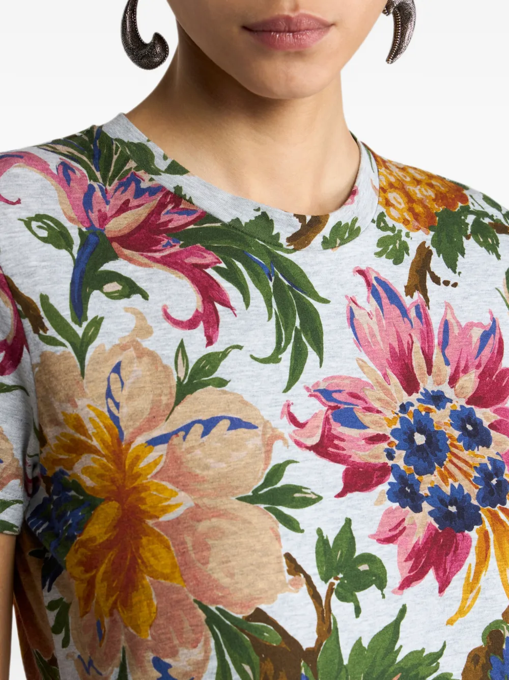 ETRO T-shirt van katoenjersey met bloemenmotief Grijs