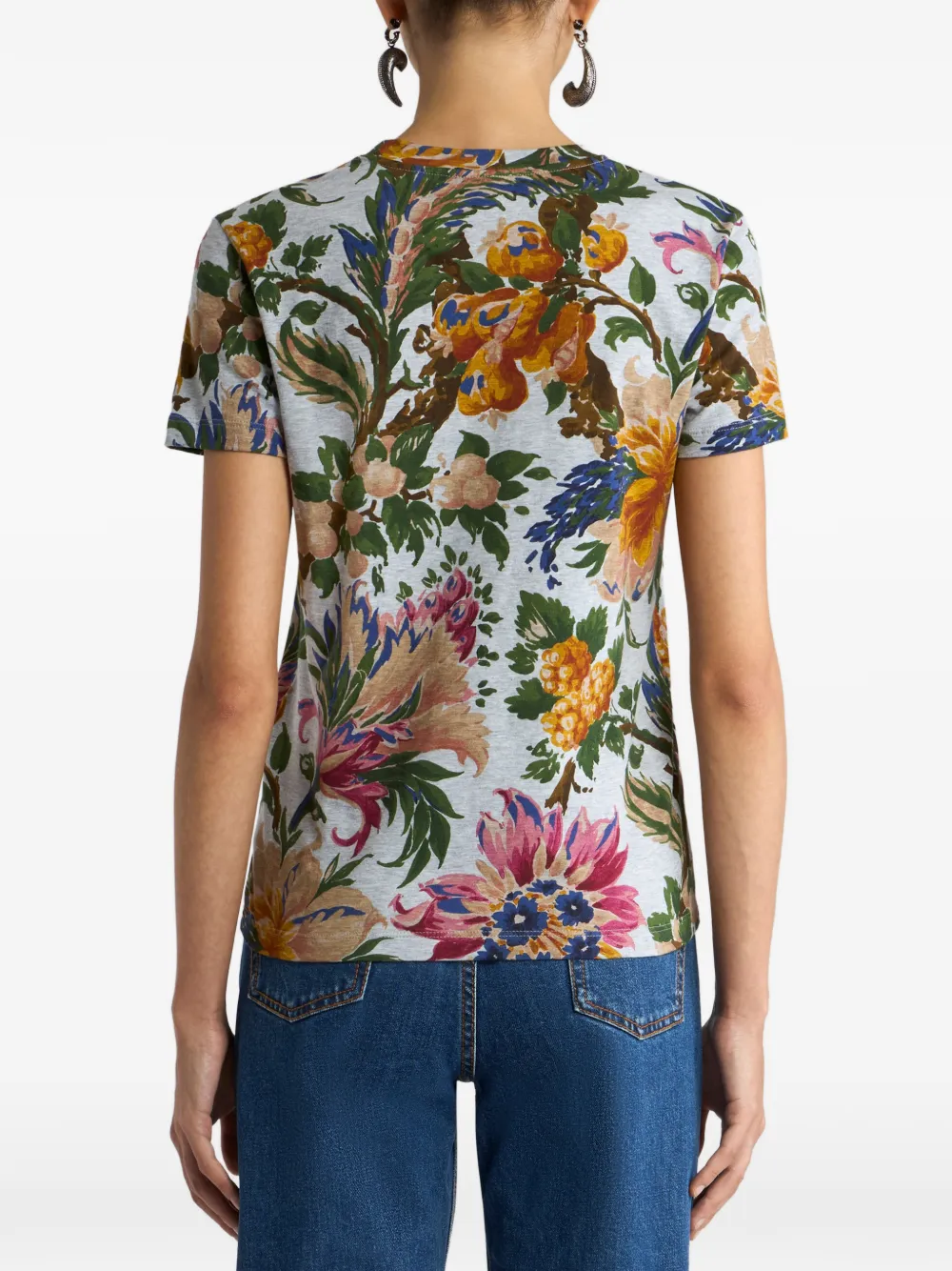 ETRO T-shirt van katoenjersey met bloemenmotief Grijs