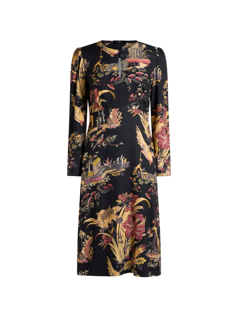 ETRO Abito midi in crêpe con motivo a fiori - Nero
