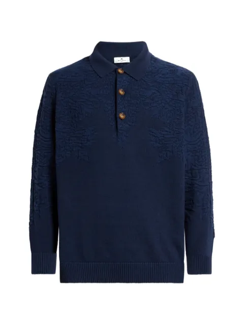 ETRO polo-style sweater in cotton and wool with Paisley-motif
