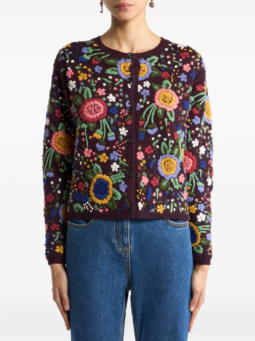 ETRO Wollen vest met geborduurde bloemen Paars