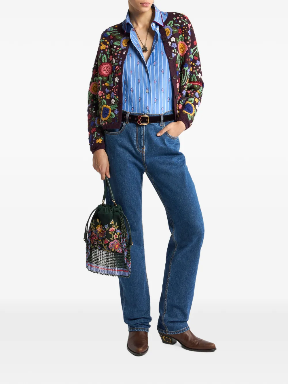 ETRO Wollen vest met geborduurde bloemen Paars