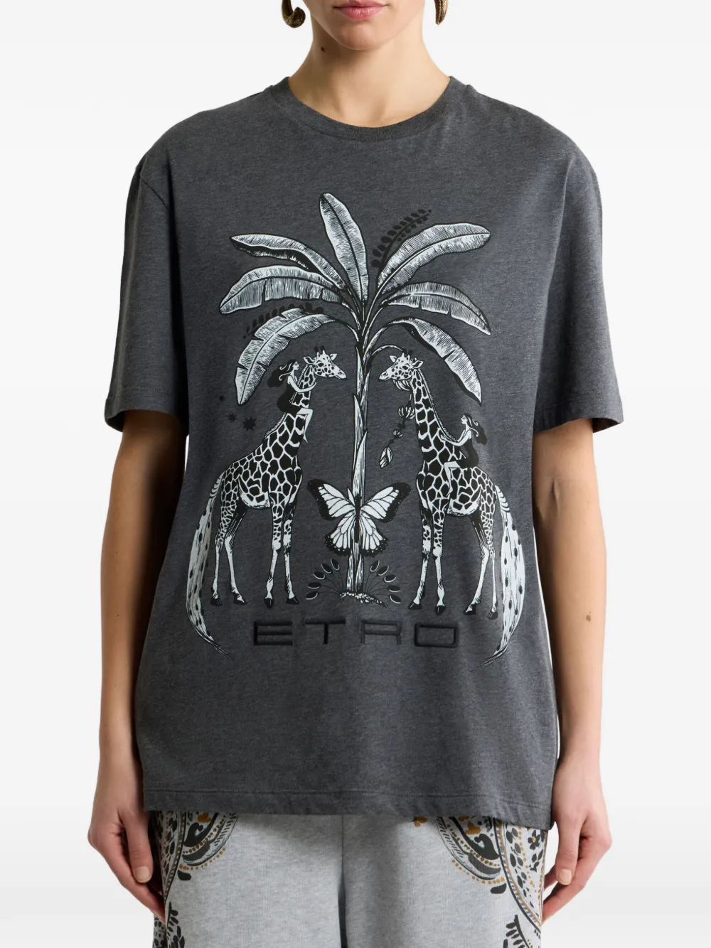 ETRO Katoenen jersey T-shirt met geplaatste giraffe-print Grijs