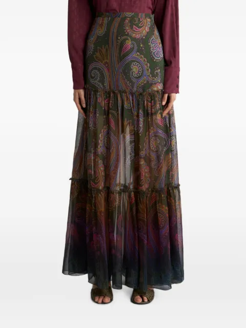 ETRO silk maxi skirt with placed Paisley print