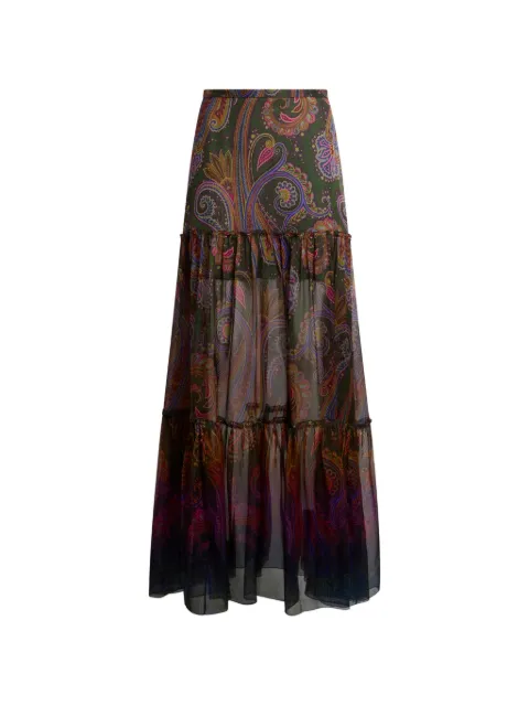 ETRO silk maxi skirt with placed Paisley print