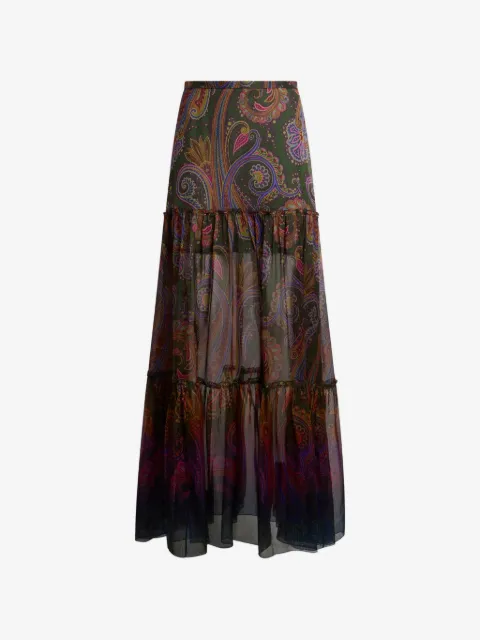 ETRO falda larga de seda con estampado de cachemira