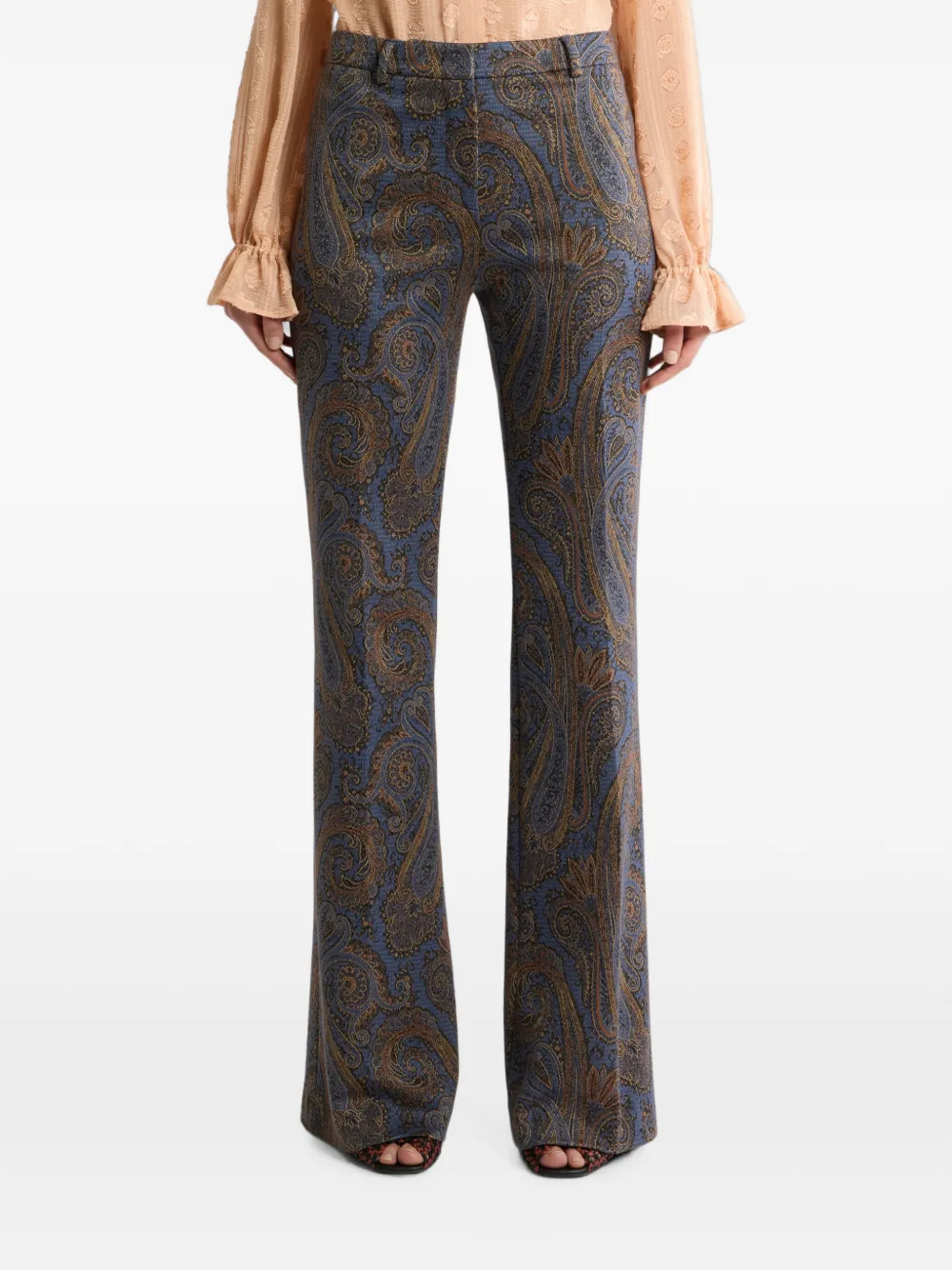 ETRO Katoenen flared jacquard broek met Paisley-motief Blauw