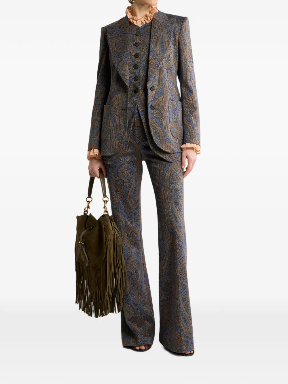 ETRO Katoenen flared jacquard broek met Paisley-motief Blauw