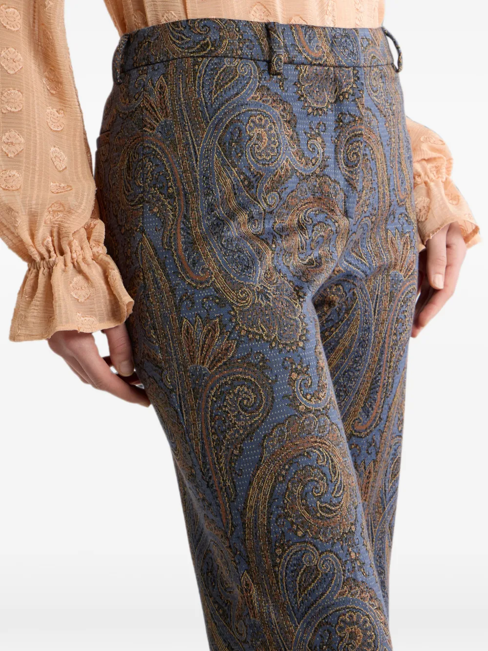 ETRO Katoenen flared jacquard broek met Paisley-motief Blauw