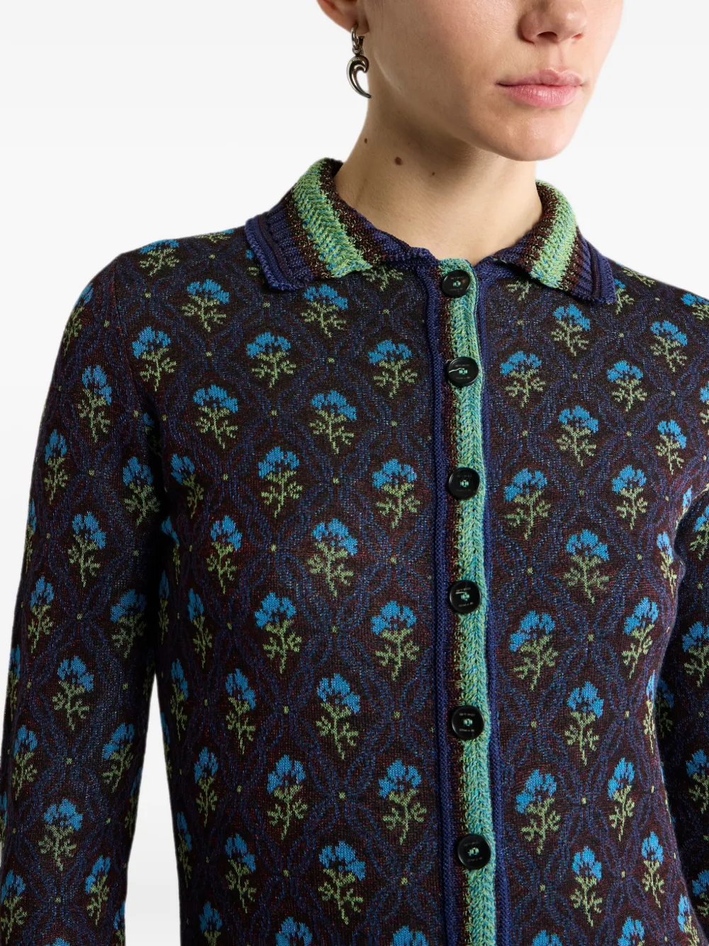 ETRO Jacquard midi-blousejurk met diamanten bloemenmotief Blauw