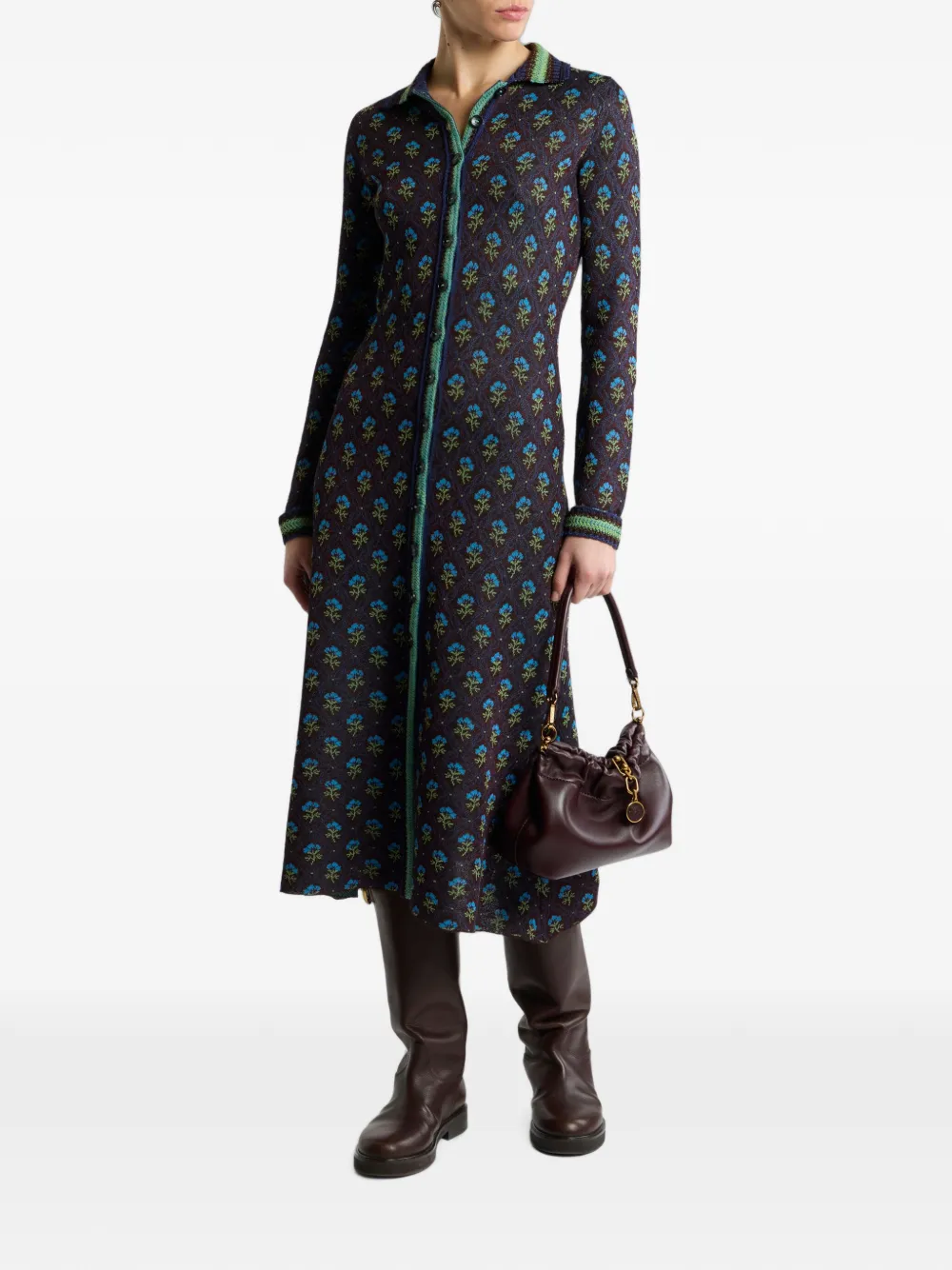 ETRO Jacquard midi-blousejurk met diamanten bloemenmotief Blauw
