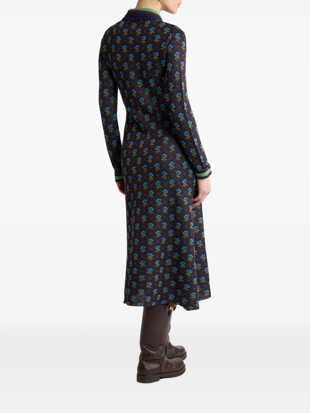 ETRO Jacquard midi-blousejurk met diamanten bloemenmotief Blauw