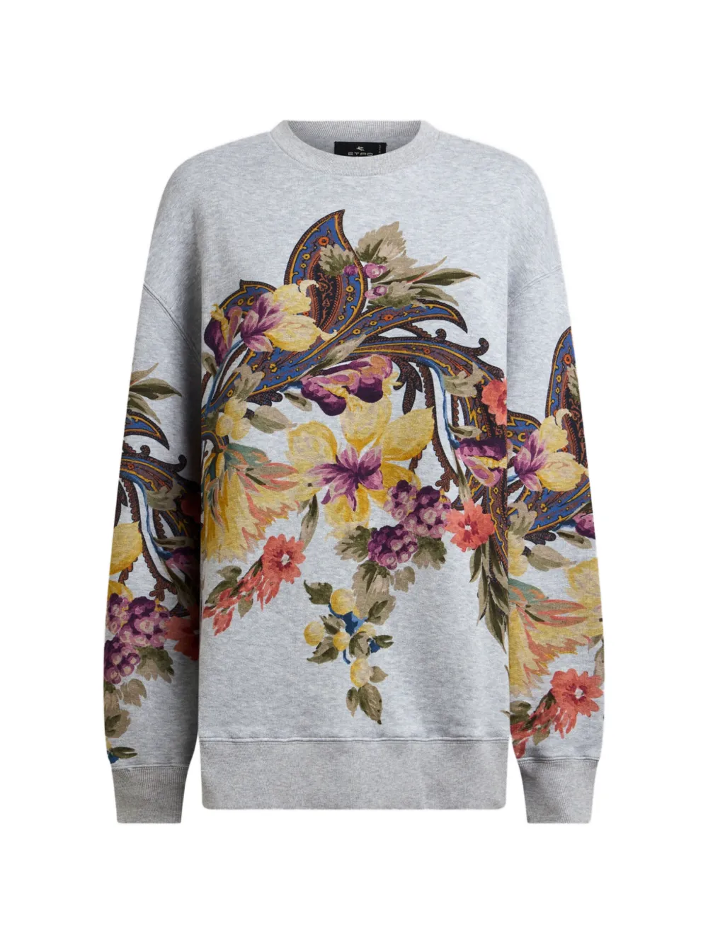 ETRO cotton sweatshirt with placed Paisley and flower print - Grigio