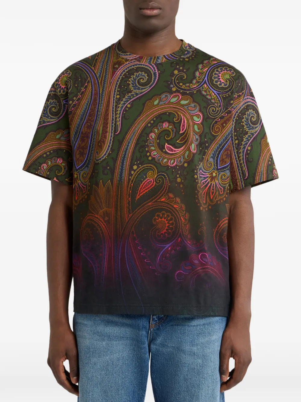 ETRO T-shirt van katoenen jersey met degradé Paisley-motief Groen