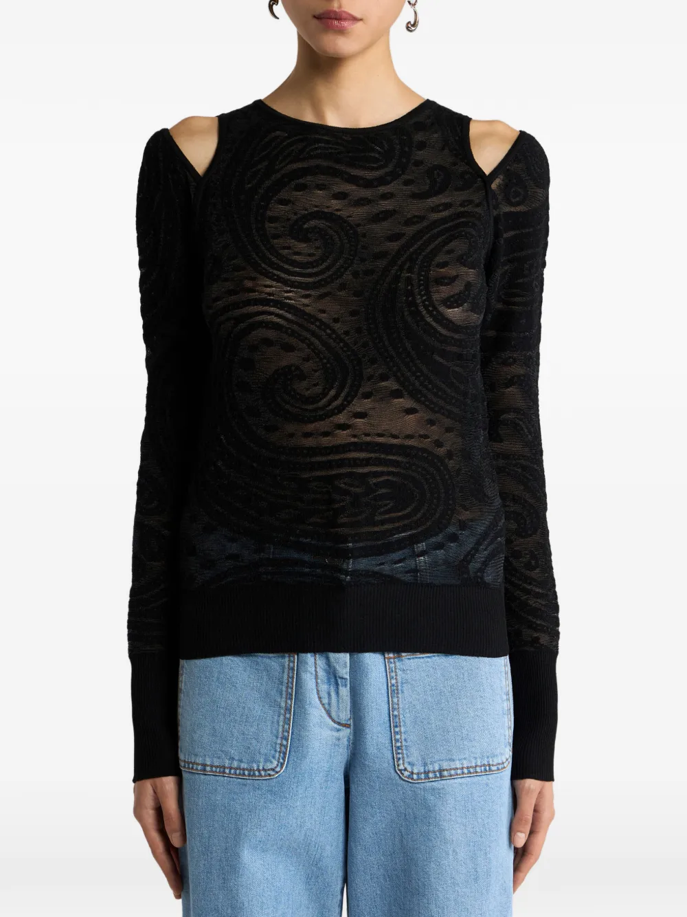 ETRO Jacquard trui met uitgesneden detail en Paisley-motief Zwart