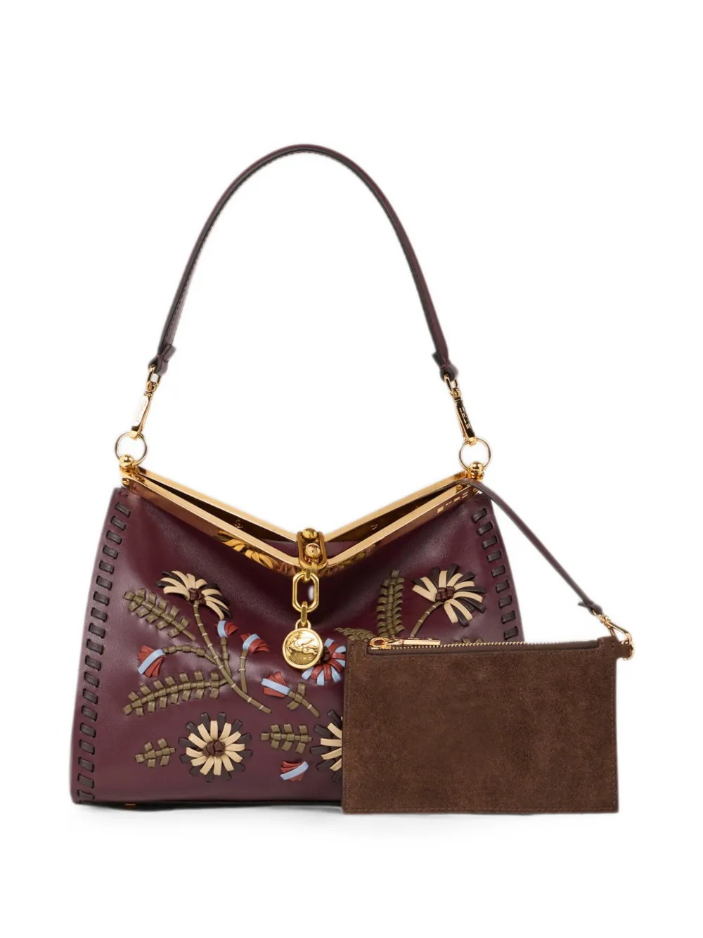 ETRO Medium leren Vela tas met vlechtwerk en bloemenmotief Rood