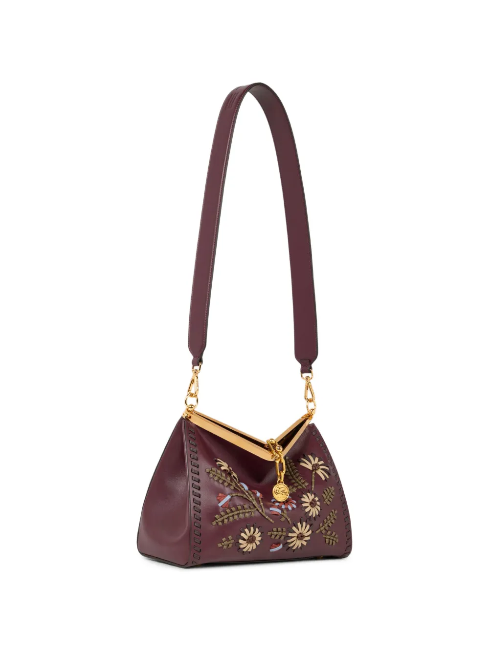 ETRO Medium leren Vela tas met vlechtwerk en bloemenmotief Rood