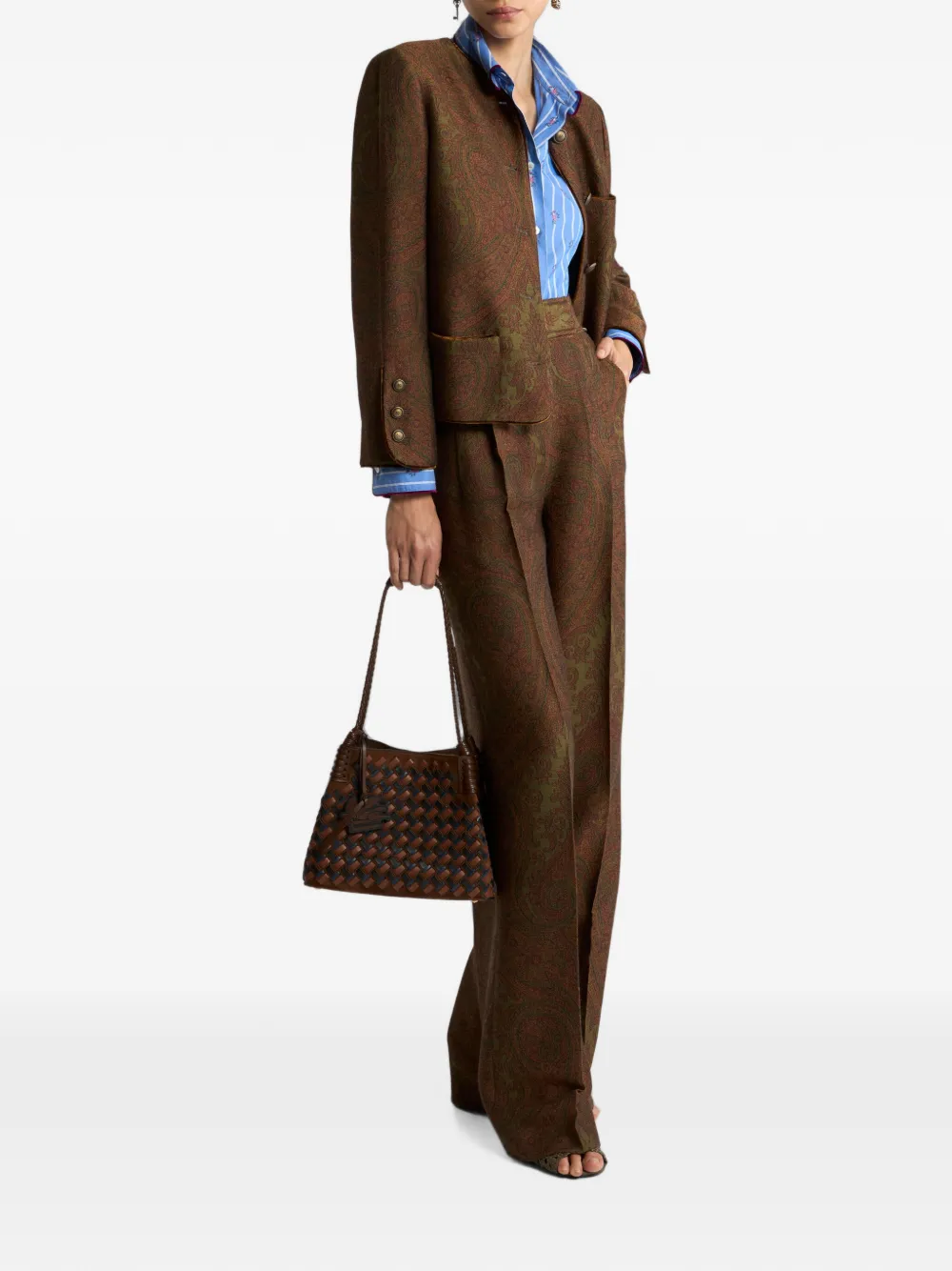 ETRO Pantalon met paisley-jacquard Bruin