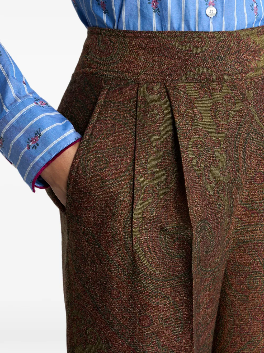 ETRO Pantalon met paisley-jacquard Bruin