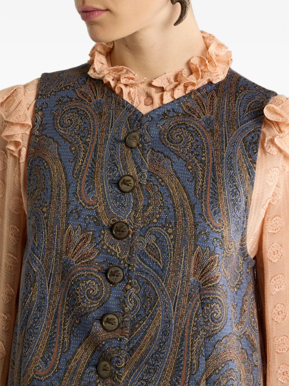 ETRO Jacquard gilet van katoenblend met Paisley-motief Blauw
