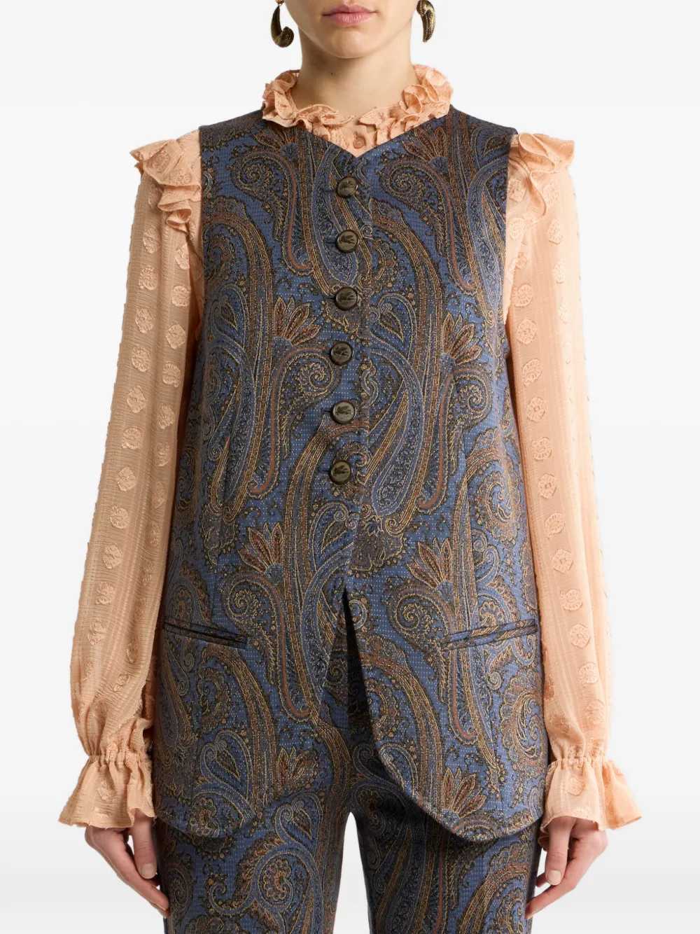 ETRO Jacquard gilet van katoenblend met Paisley-motief Blauw