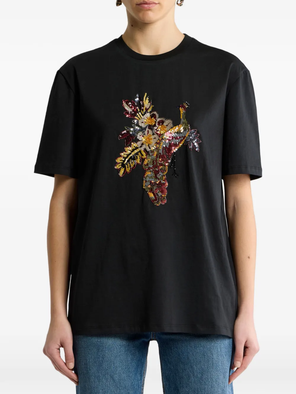 ETRO Katoenen T-shirt verfraaid met pauw Zwart