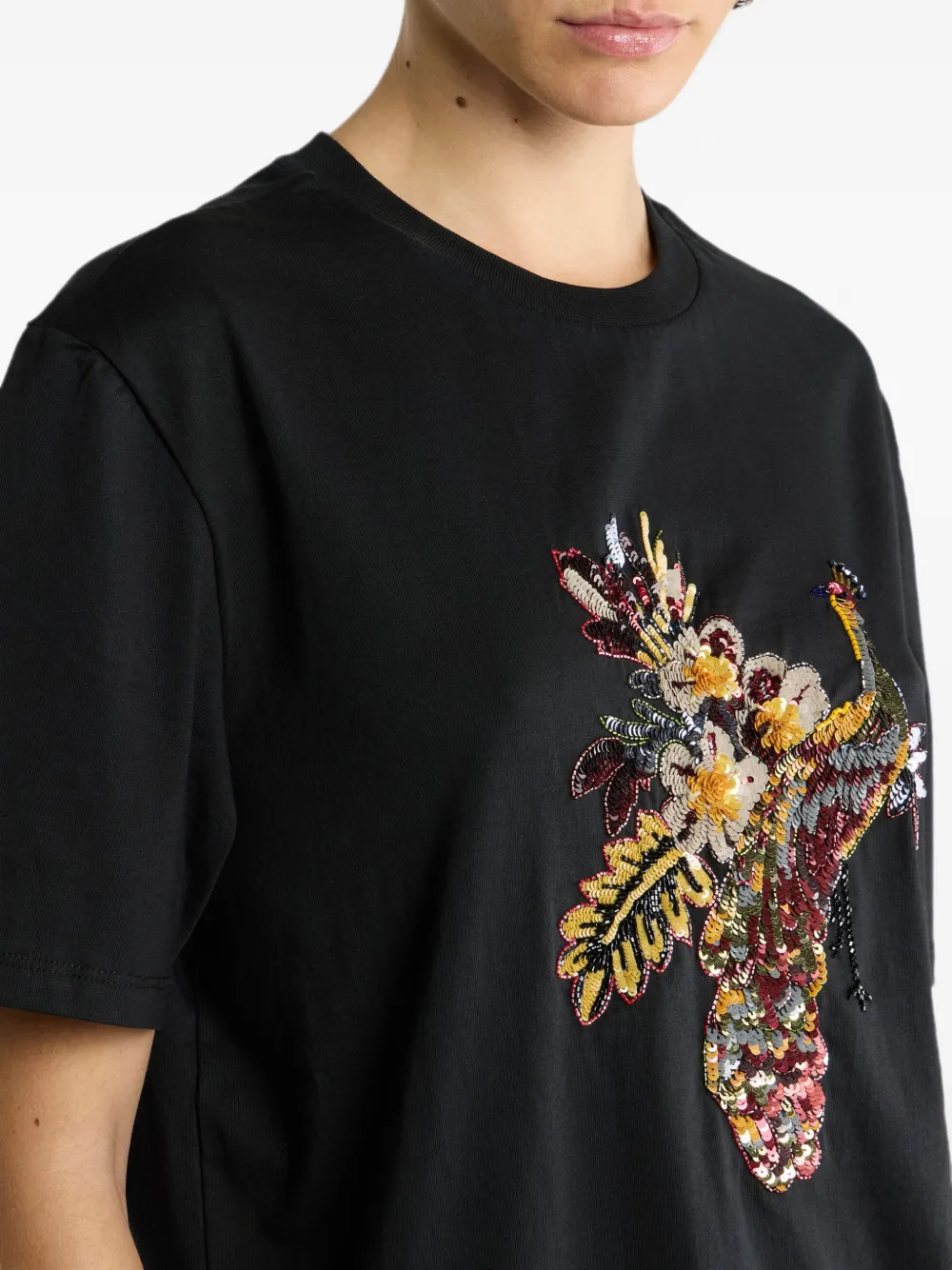 ETRO Katoenen T-shirt verfraaid met pauw Zwart