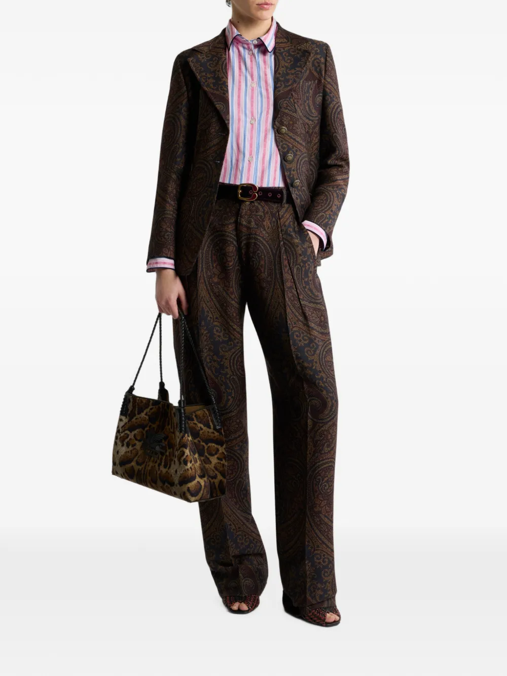 ETRO Blazer van wolblend met enkele rij knopen en paisley jacquard Blauw