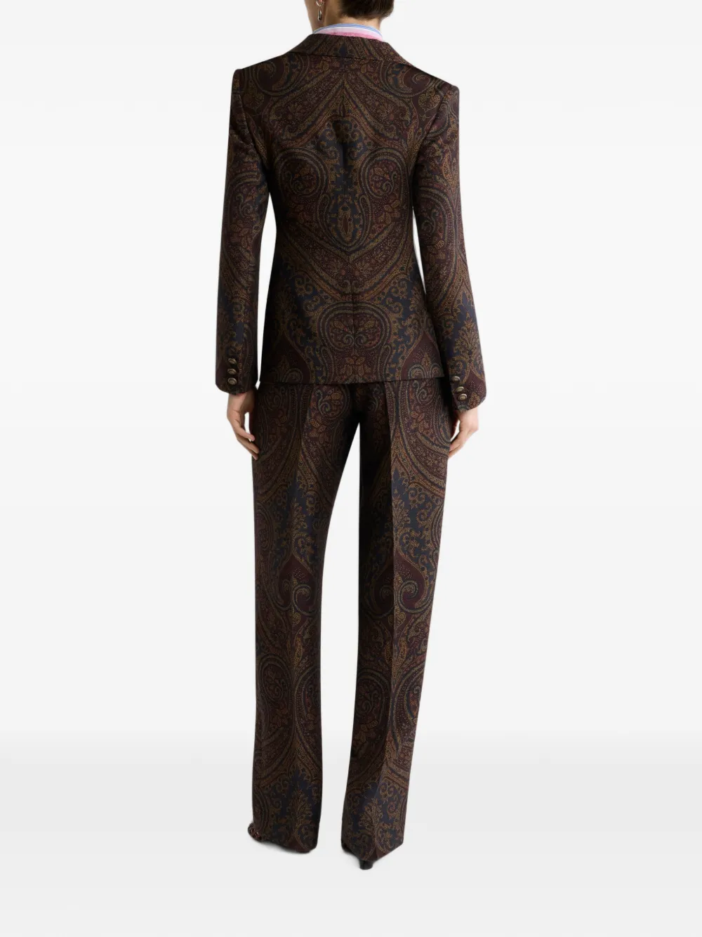 ETRO Blazer van wolblend met enkele rij knopen en paisley jacquard Blauw