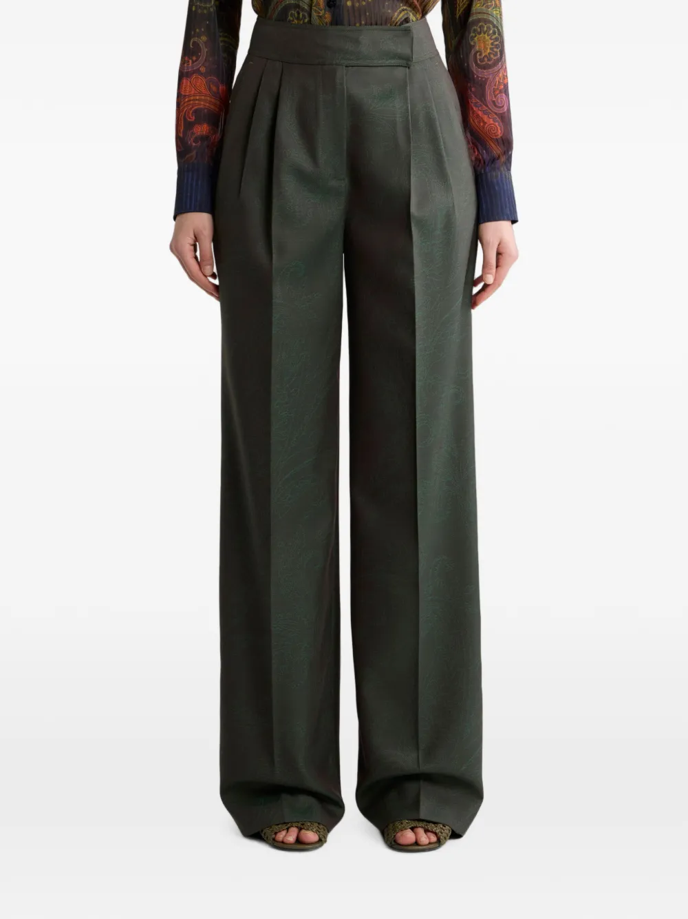 ETRO Wollen jacquard plooibroek met Paisley-motief Groen
