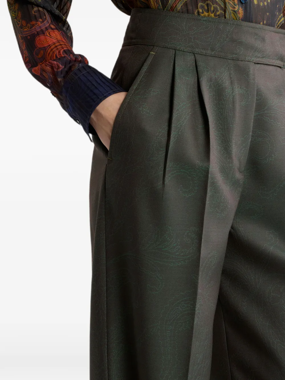 ETRO Wollen jacquard plooibroek met Paisley-motief Groen