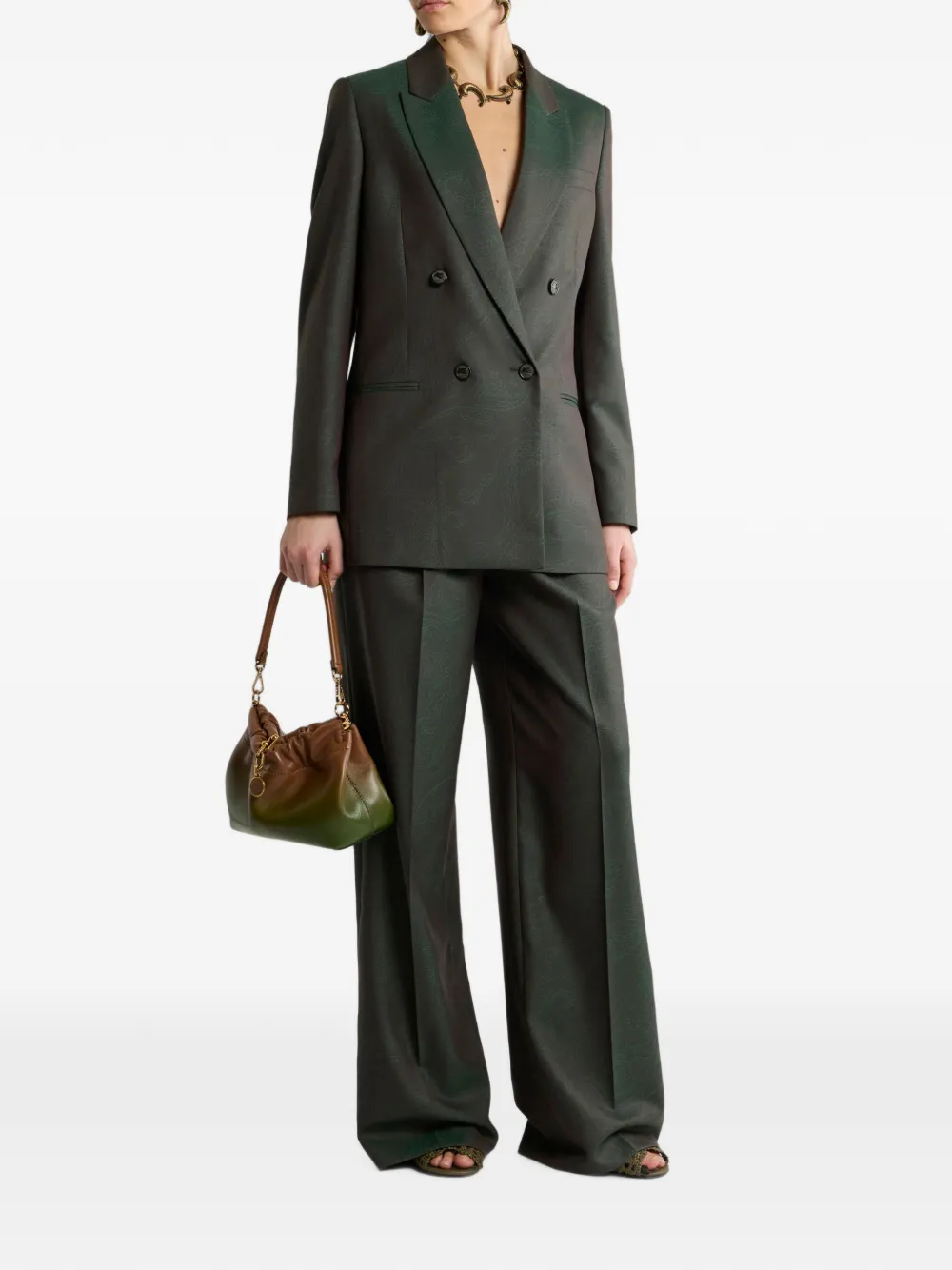 ETRO Wollen jacquard plooibroek met Paisley-motief Groen