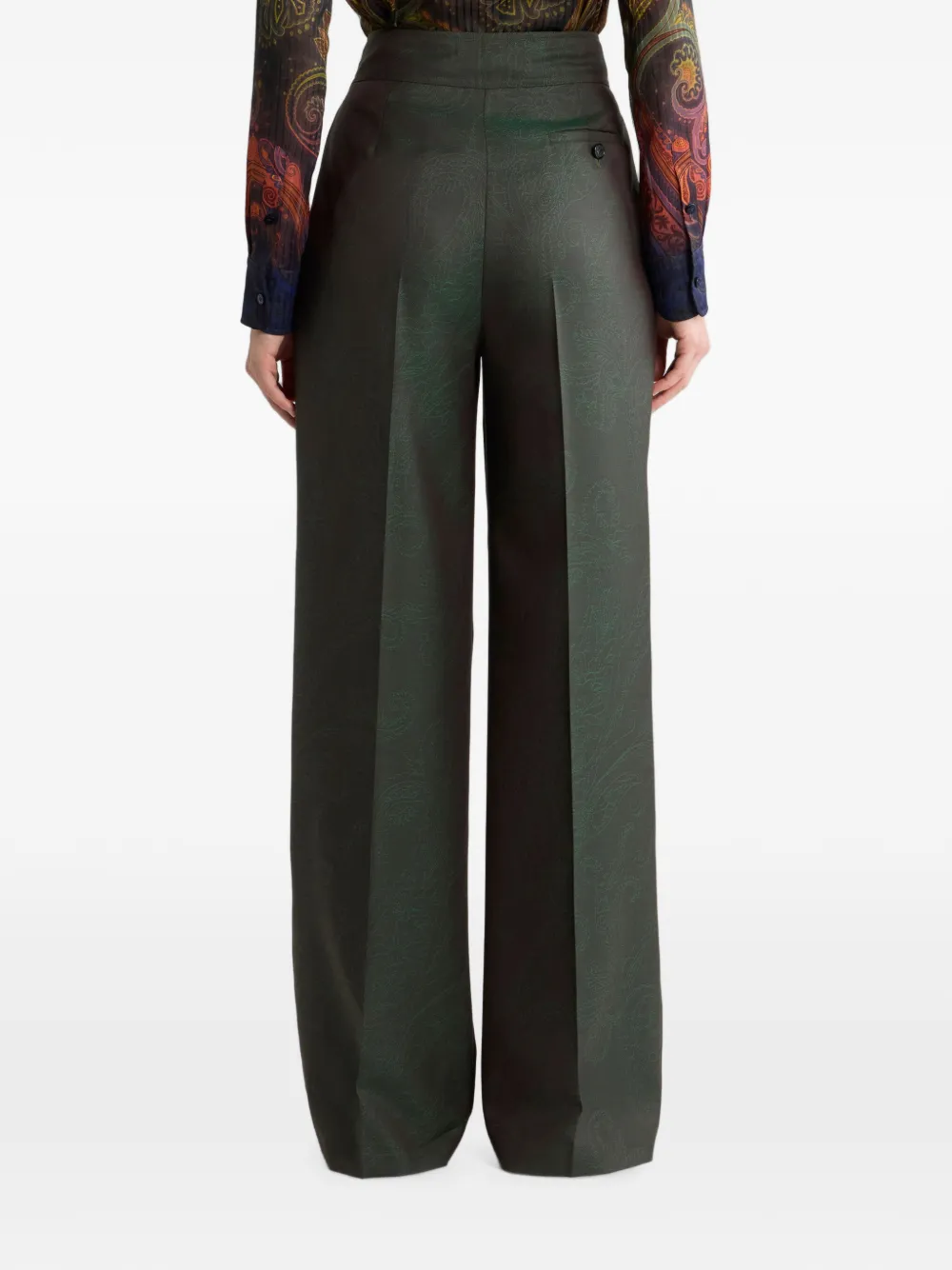 ETRO Wollen jacquard plooibroek met Paisley-motief Groen
