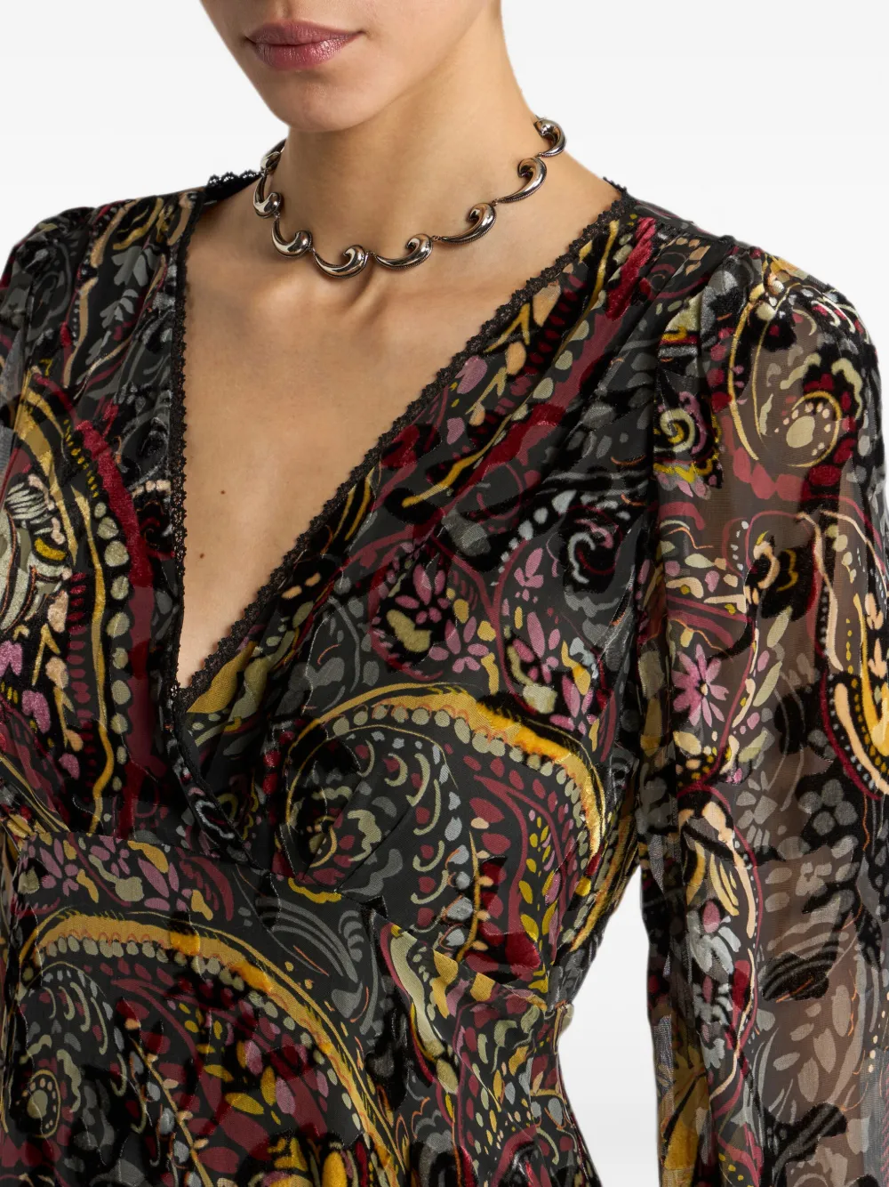 ETRO Fluwelen midi-wikkeljurk met bloemen Paisley-motief Zwart
