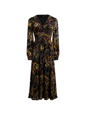 ETRO ペイズリーモチーフ ベルベット ラップドレス | ブラック